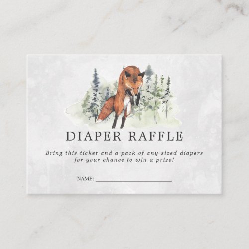 Baby Shower Diaper Raffle Ticket  Woodland Fox Enclosure Card