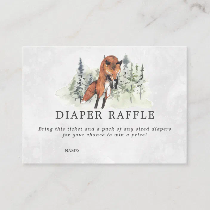 Gender Neutral Woodland Fox Baby Shower Diaper Raffle Tickets Set of 50 