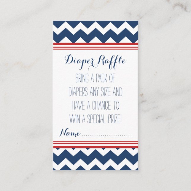 Baby Shower Diaper Raffle Tickets Chevron Blue Red Enclosure Card (Front)