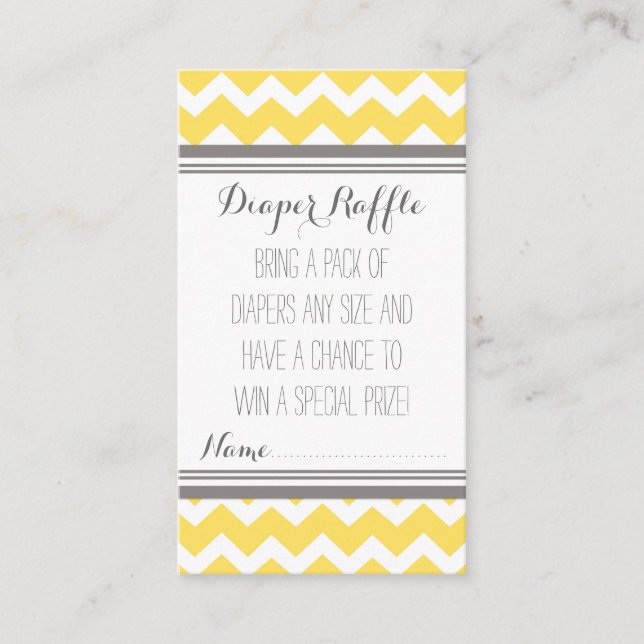 Baby Shower Diaper Raffle Tickets Chevron Yellow Enclosure Card (Front)