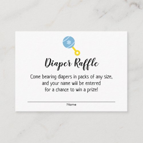Baby Shower Diaper Raffle Tickets w Blue Rattle Enclosure Card