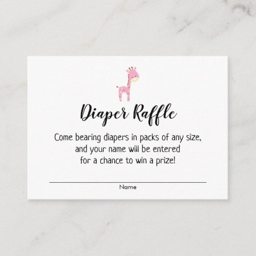 Baby Shower Diaper Raffle Tickets w Pink Giraffe Enclosure Card