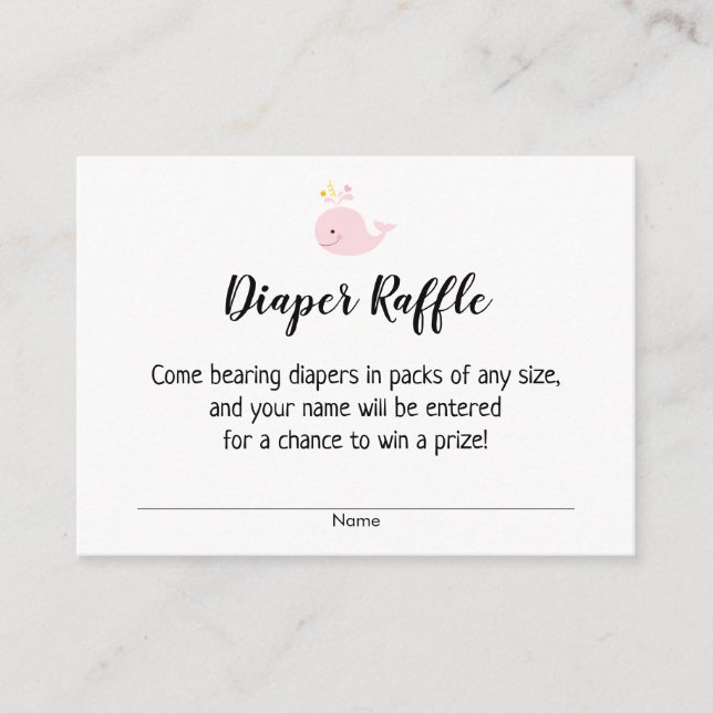 Baby Shower Diaper Raffle Tickets w/ Pink Whale Enclosure Card (Front)
