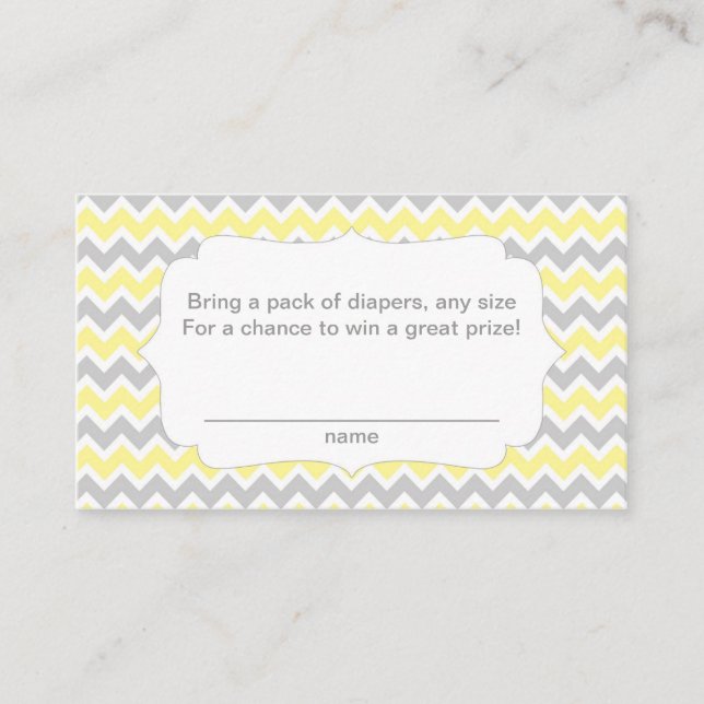 Baby Shower Diaper Raffle Tickets, yellow grey Enclosure Card (Front)