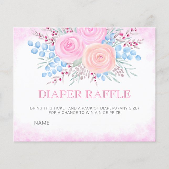 Baby Shower Diaper Raffle Watercolor Bouquet Pink (Front)
