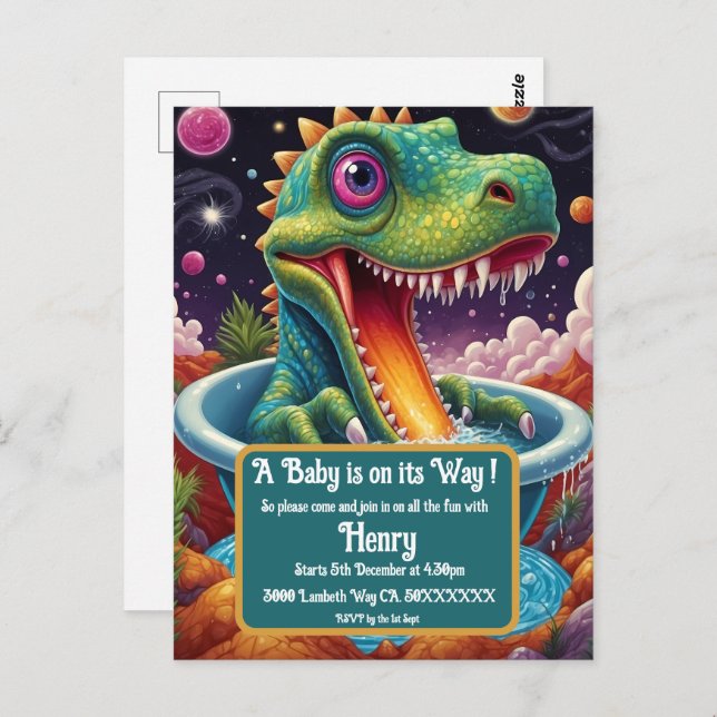 Baby shower Dino-Mite party design Postcard (Front/Back)