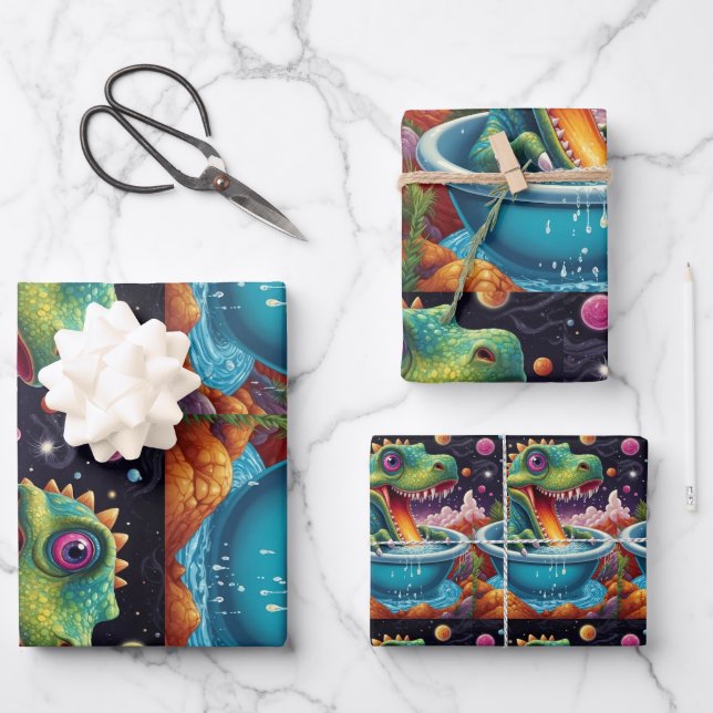 Baby shower Dino-Mite party design Wrapping Paper Sheets (Front)