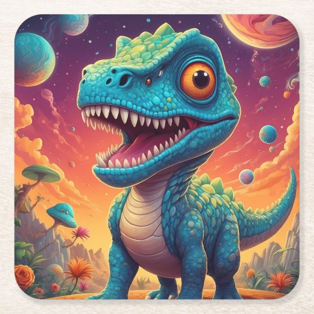  Baby shower Dino-Mite Square Paper Coaster (Front)