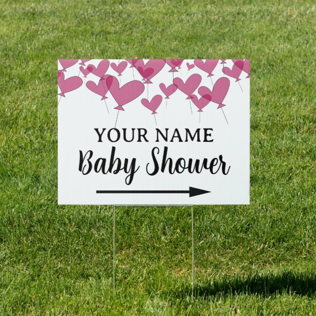 Baby shower directional yard sign with hearts (Insitu)