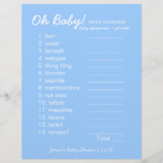 Baby Shower DIY - Word Scramble Game - blue