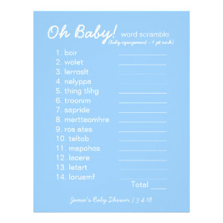 Baby Shower DIY - Word Scramble Game - blue Letterhead