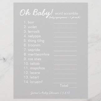 Baby Shower DIY - Word Scramble Game - grey