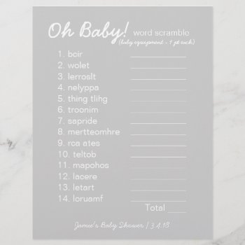 Baby Shower Diy - Word Scramble Game - Grey by StudioBaby at Zazzle