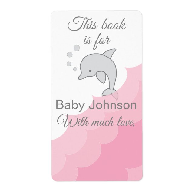 Baby Shower "Dolphin Pink" Bookplate Sheet of 8 (Front)