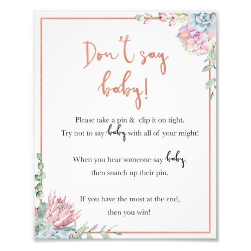 Baby Shower Dont Say Baby Clothespin Game Photo Print