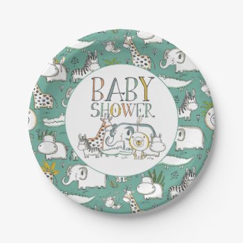 Baby Shower Doodle Safari Paper Plates by Charmworthy at Zazzle