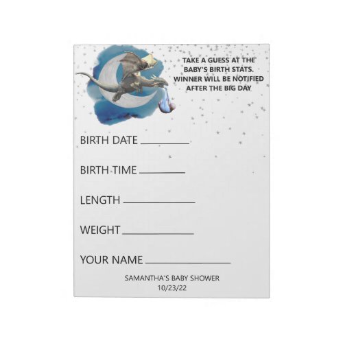 Baby Shower Dragon Little Knight Guesses Game Notepad