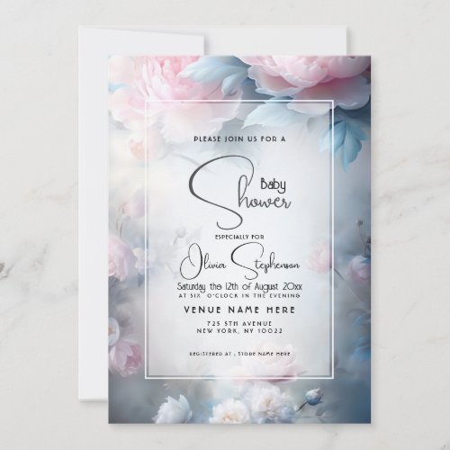 Baby Shower_ Dreamy Pink Peony Floral  Invitation
