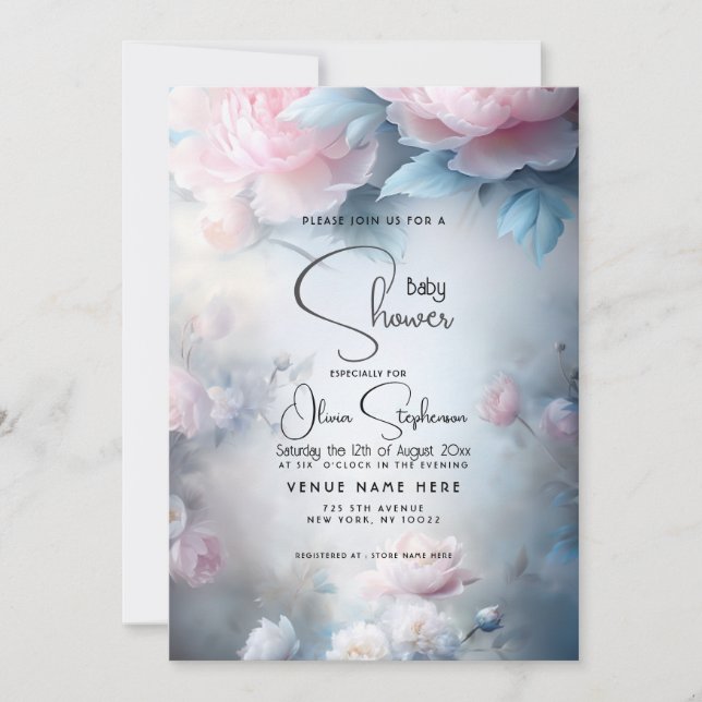Baby Shower- Dreamy Pink Peony Floral  Invitation (Front)