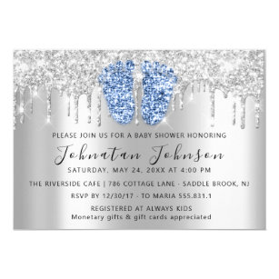 blue and silver baby shower invitations