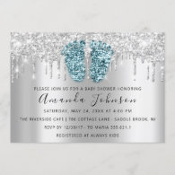 Baby Shower Drips Glitter Feet Gray Spark Boy Girl Invitation