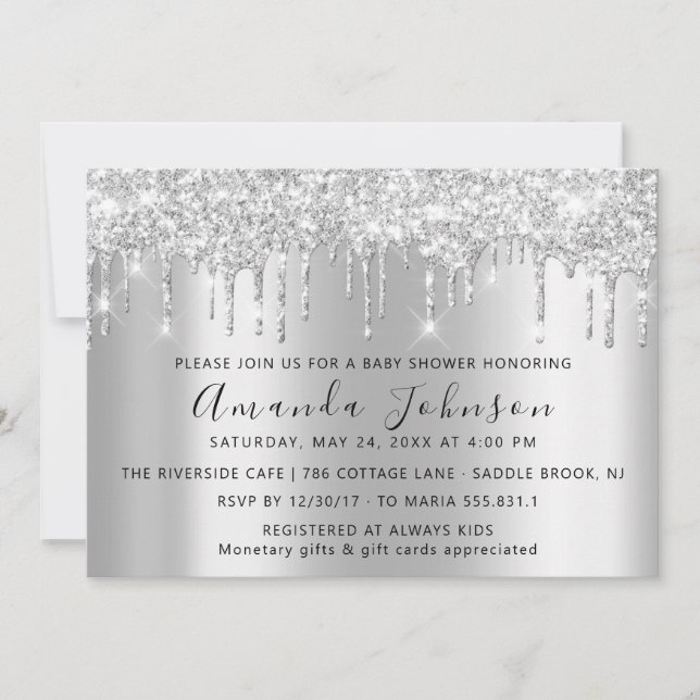 Baby Shower Drips Glitter Feet Gray Spark Boy Girl Invitation (Front)