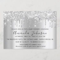 Baby Shower Drips Glitter Feet Gray Spark Boy Girl Invitation