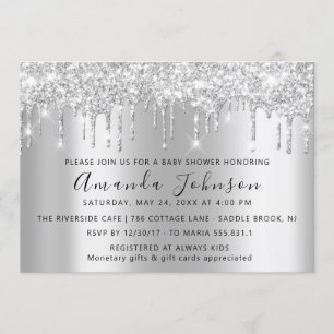 Baby Shower Drips Glitter Feet Gray Spark Boy Girl Invitation