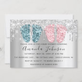 Baby Shower Drips Silver Gray Feet Twins Boy Girl Invitation (Front)