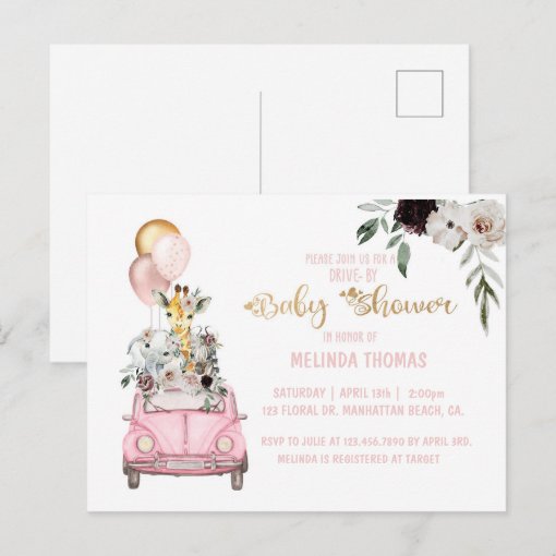 Baby Shower, DriveBy Baby shower, safari Invitat Postcard Zazzle