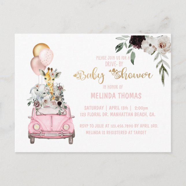 Baby Shower, Drive-By Baby shower, safari  Invitat Postcard (Front)