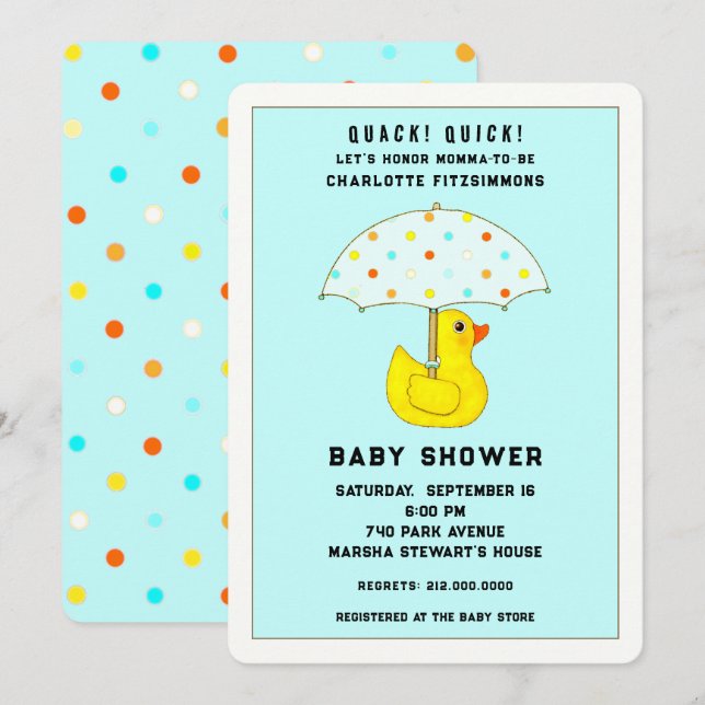 Baby Shower Duck With Umbrella Invitation (Front/Back)