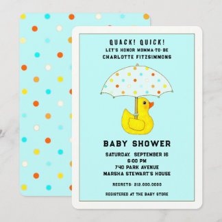 Baby Shower Duck With Umbrella Invitation