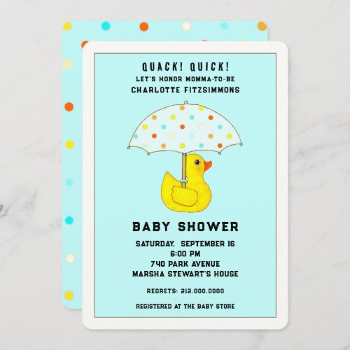 Baby Shower Duck With Umbrella Invitation