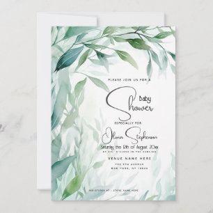 Baby Shower- Dusty Blue Willow Leaves Invitation