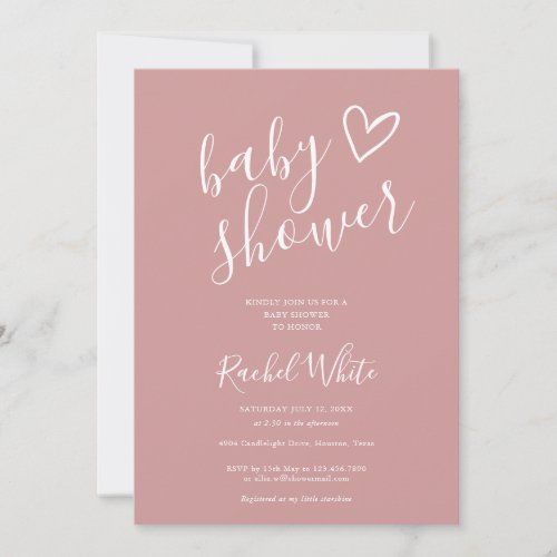 Baby Shower Dusty Rose Pink Baby Girl Invitation