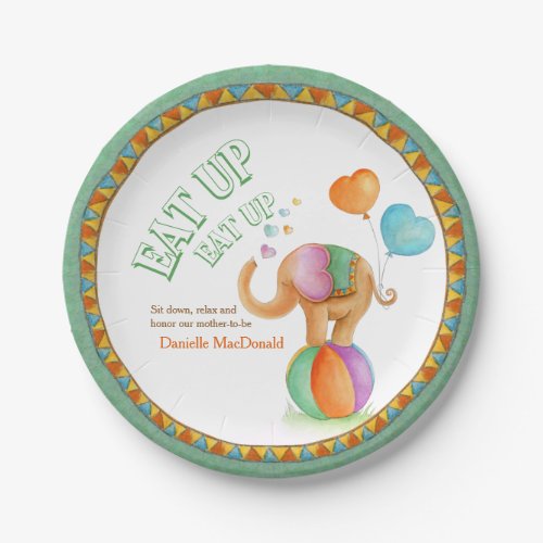 Baby Shower eat up circus style elephant art plate