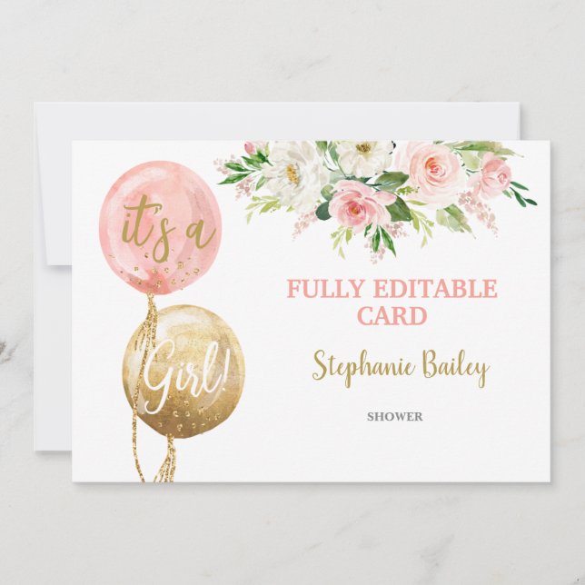Baby shower Editable girl invitation (Front)