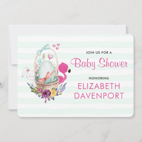 Baby Shower Egg Nesting w Flamingo  Bunny Invitation