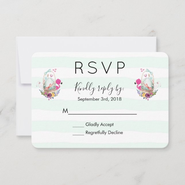 Baby Shower Egg Nesting w/ Flamingo & Bunny RSVP Card (Front)