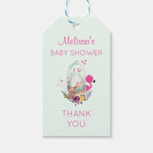 Baby Shower Egg w Flamingo  Bunny Thank You Gift Tags
