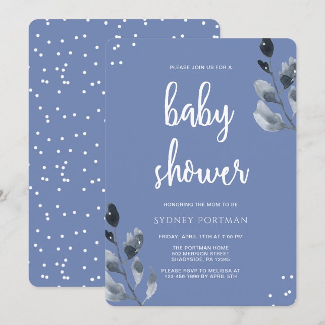 Baby Shower Elegant Botanical with Confetti Invitation (Front/Back)