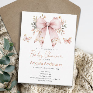 Baby Shower Elegant Floral Pink Bow Girl  Invitation