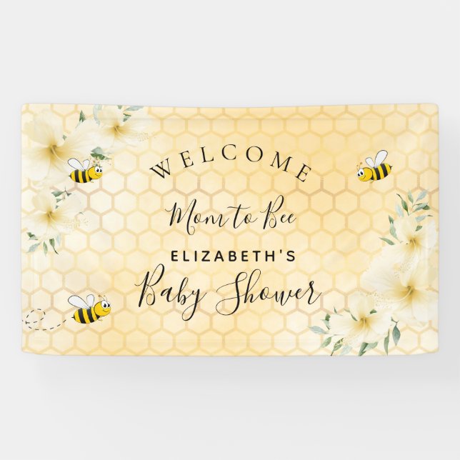 Baby Shower elegant florals honeycomb mom to bee Banner (Horizontal)