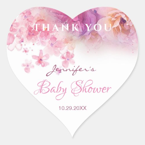 Baby Shower Elegant Flowers Roses Watercolor Art Heart Sticker