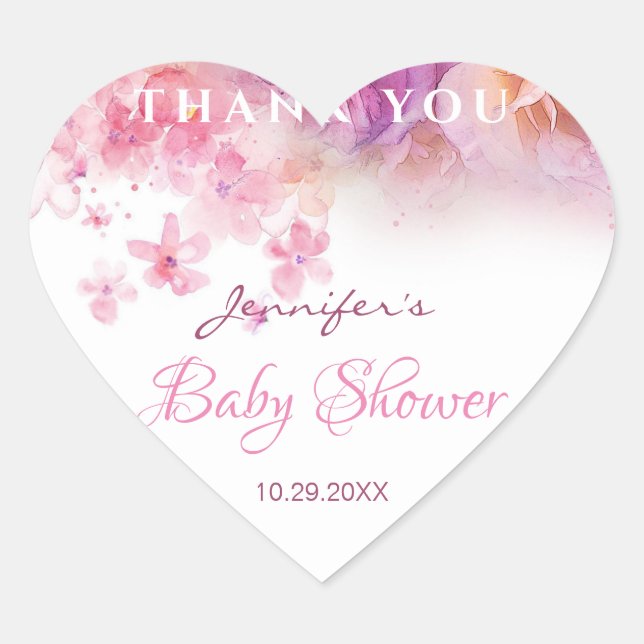 Baby Shower Elegant Flowers Roses Watercolor Art Heart Sticker (Front)