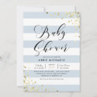 Baby Shower | Elegant Gold Confetti & Blue Stripes