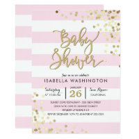 Baby Shower | Elegant Gold Confetti & Pink Stripes Card