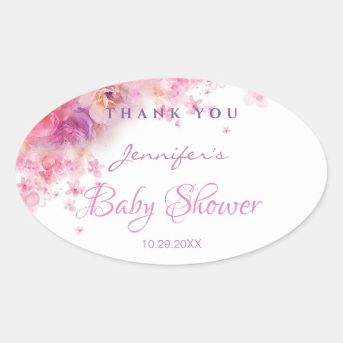 Baby Shower Elegant Handwritten Script Watercolor Oval Sticker