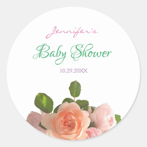 Baby Shower Elegant Handwritten Watercolor Floral Classic Round Sticker